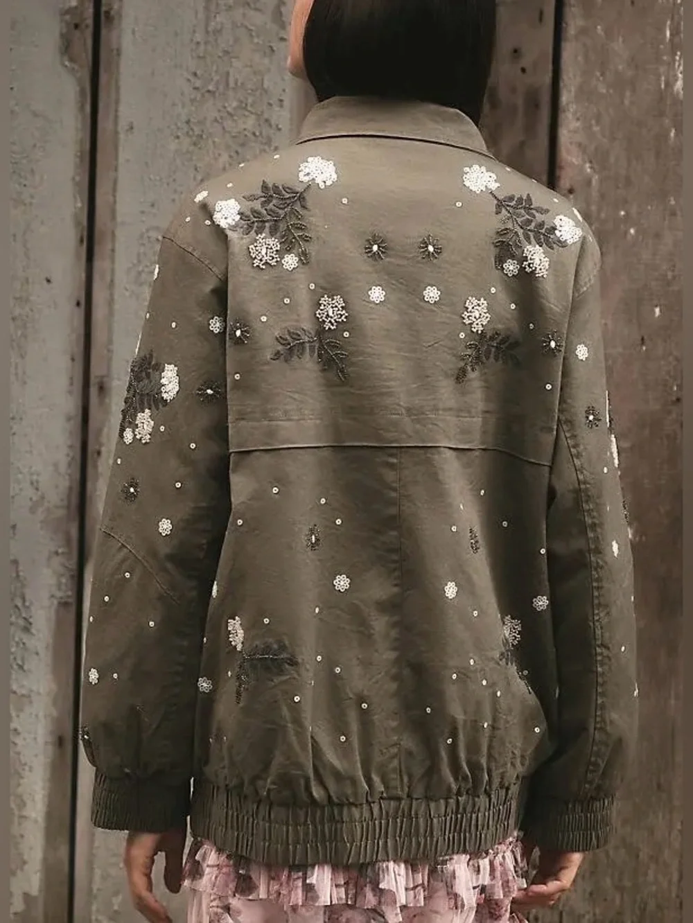NWOT Anthropologie Pilcro Oversized Sequin Bomber Jacket - green - Small